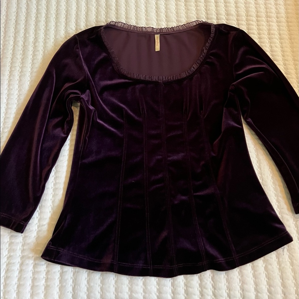 Magdalena boatneck 3/4 sleeve top in deep plum color.